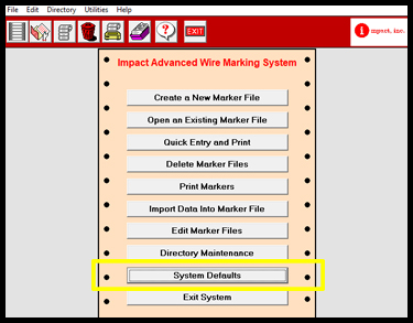 Impact AWMS software main menu