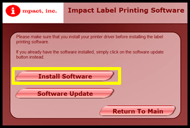 Impact AWMS Label Printing Software - Install Screen