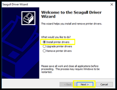 Install Printer Driver Seagull Driver Wizard Welcome Page