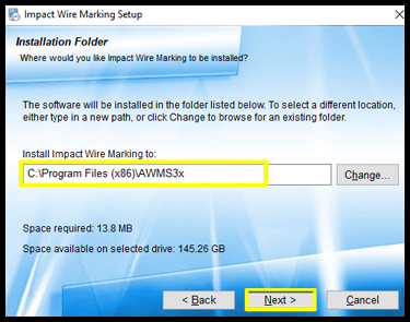 Impact AWMS Software Install wizard installation folder